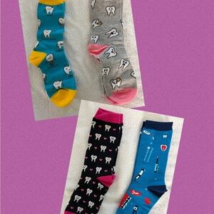 Dental-Themed Tooth Print Crew Socks - Blue & Gray, Black

4 Pairs